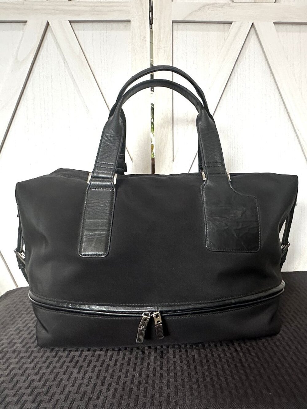 Vintage HOBO International Black Nylon Travel Tote / Weekender Bag